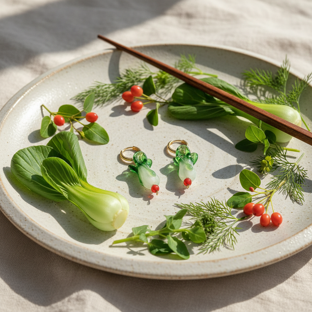 Fresh lifestyle photography featuring Bok Choy Huggies with botanical elements